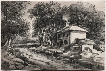 Pejzaż z domkiem (recto)