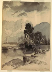 Rysunek, wodospad Yosemite, 1872 r.