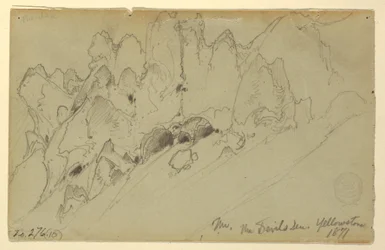 Rysunek, Diabelska jama, Yellowstone, 1871 r.