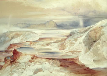 Gorące źródła rzeki Gardinera, Yellowstone, 1872