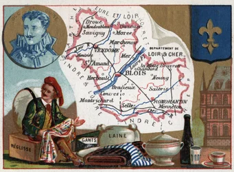 Loir-et-Cher, Centrum, Francja. Liquisse, rękawiczki i wełna. Seria dotycząca departamentów francuskich. , ok. 1920 (chromo)