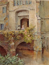 Na moście w Baddesley Clinton Hall (akwarela na papierze)