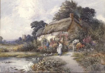 Domek kryty strzechą, Ringwood, Hampshire (akwarela)