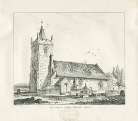 Kościół Acton Trussell : rysunek piórem i tuszem, 1838