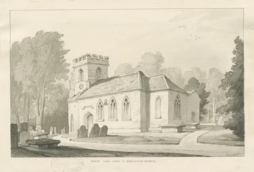 Kościół Barlaston: rysunek piórkiem i praniem, 1838