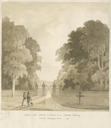 Chillington Hall - „Krzyż Giffarda” : rysunek w sepii, 1838