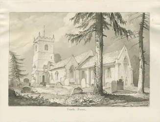 Kościół Enville: rysunek w sepii, 1837