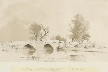 Handsacre - Old High Bridge: rysunek rozmyty w sepii