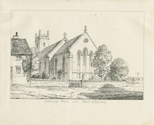Newborough Church: rysunek piórem i tuszem