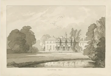 Seighford Hall: rysunek w sepii
