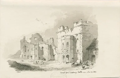 Tutbury Castle - Court Yard: rysunek długopisem i myciem, 27 listopada 1837