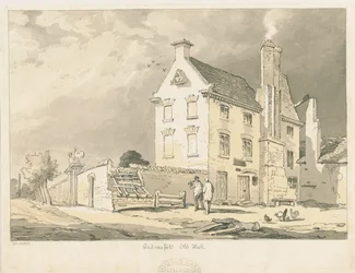 Wednesfield - „Old Hall”: sepia, rysunek piórem i podbarwieniem, 1837