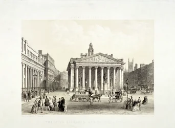 Royal Exchange i Bank of England po lewej, Londyn, 1851