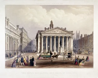Royal Exchange i Bank of England po lewej, Londyn, 1851