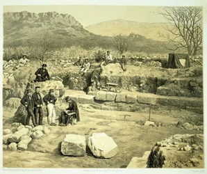 Widok świątyni Marsa, z „Historii odkryć w Halikarnasie, Cnidus, und Branchidae”, autorstwa Charlesa Thomasa Newtona (1816-94) opublikowanej w 1862 r.