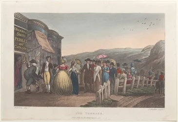 Taras, z Poetyckich szkiców Scarborough, 1813., 1813. Twórcy: Thomas Rowlandson, Joseph Constantine Stadler, J. Bluck.