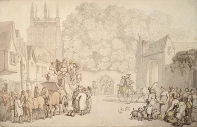 Trener przygotowujący się do wyjazdu z Canterbury Gate, Christ Church, Oxford, ok. 1810-15