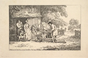 Wędrowna szlifierka noży przy drzwiach chaty, 1787.