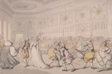 Dworzanie przechodzące przez Izbę Strażników, Pałac św. Jakuba, Londyn, ok. 1808 r.