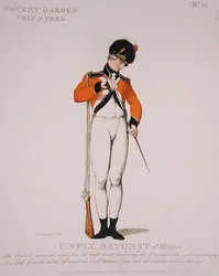 Covent Garden Volunteer, tablica 23 z „Loyal Volunteers of London and Environs”, opublikowana 1798 (kolor lito)