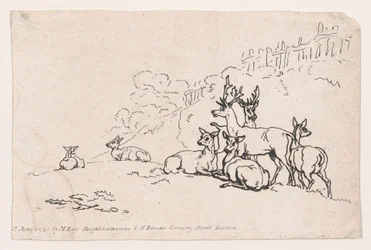 Jeleń z tablicy 3, Kontury postaci, krajobrazy i bydło... na użytek Le..., 1 czerwca 1790.