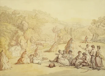 Kombajny odpoczywające na polu kukurydzy, ok. 1805-10 (pióro i atrament z praniem na papierze)