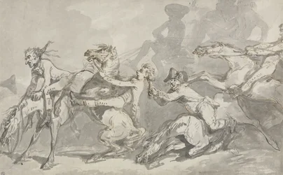Horsemen Colliding, ok. 1785-90 (pióro i atrament z brązowym praniem na papierze)