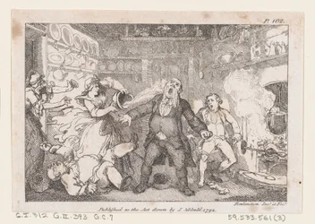 Hostessa wylewa rondel krwi w twarz pastora Andrewsa, z Przygody..., 1792.