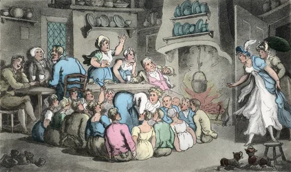 Polowanie na pantofelek, ilustracja z „Wikariusza Wakefielda” Olivera Goldsmitha, wyd. Ackermann, 1817 (ręcznie barwiony grawerunek)