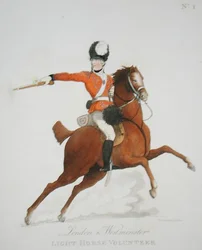 London and Westminster Light Horse Volunteer, płyta 1 z „Loyal Volunteers of London and Environs”, opublikowana w 1798 (kolor lito)
