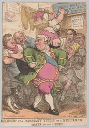 Odzyskanie Uśpionego Tytułu lub Bryczesy zostań Lordem, pub. 1805 (grawerowanie ręcznie kolorowane)