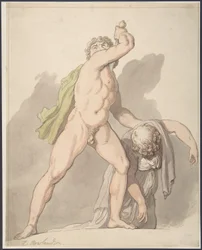 „Stojący nagi mężczyzna podtrzymujący omdlałą kobietę” (Ludovisi Gaul w galerii Uffizi)