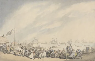 Powrót floty do Great Yarmouth po klęsce Holendrów w 1797 r., ok. 1797 r. (pióro i atrament oraz akwarela na papierze)