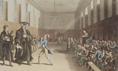 Surowy preceptor, ze swoim groźnym gopem, wzywa mądrą korektę rózgi, z Kompendium traktatu o nowoczesnej edukacji, 1802 (ręcznie kolorowana, trawiona płyta)