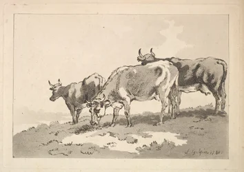 Trzy krowy stojące na grzbiecie pola, 1784-87.