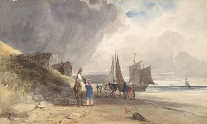 Figurki na plaży, północna Francja, 1830.