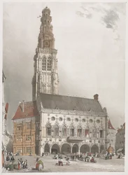 Malownicza architektura w Paryżu, Gandawie, Antwerpii, Rouen, 1839.