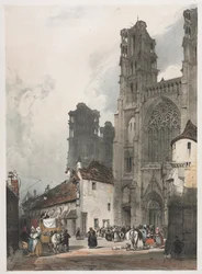 Malownicza architektura w Paryżu, Gandawie, Antwerpii, Rouen: Laon, Francja, 1839.