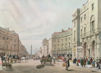 Regent Street, Patrząc w stronę kolumny księcia Yorku, z „London As It Is”, grawerowany i pub. przez artystę, 1842