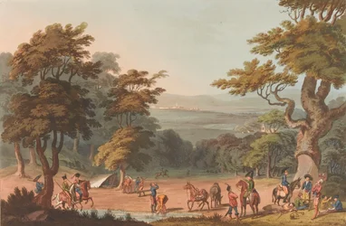 Daleki widok Ciudad Roddrigo, ok. 1810-11 (akwatinta, kolorowa)