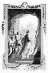 Iliustracija iš Henry Fielding „Kelionė iš šio pasaulio į kitą“, išgraviruota Anthony Walker, 1783 m.