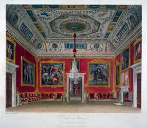 Widok wnętrza salonu w Buckingham House, Westminster, Londyn, 1817