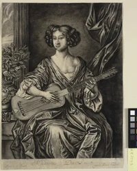 Pani grająca na gitarze, „Madame Davis”; po malowanym portrecie sir Petera Lely