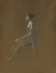 Siedząca dama w żółtej sukience (pastel na papierze)