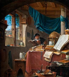"" Un savant dans son office "" (Uczony w swoim gabinecie) Peinture de Thomas Wyck (Wyjck ou Wijck) (vers 1616-1677) - Olej na płótnie - 33,5x31 - Hallwylska Museet, Sztokholm