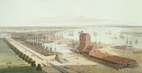 The Mast House i Brunswick Dock w Blackwell, 1803 (akwatinta)