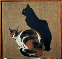 "Dwa koty" (dwa koty) Kot i jego cień. Obraz Teofila Alexandre Steinlena (1859-1923) 1894 Art Nouveau Wymiary 61x64 cm Muzeum Puszkina, Moskwa