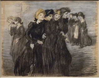 Wyjście midinetek (przed 1907). Teofil Alexandre Steinlen (1859-1923). Węgiel i pastel na papierze. Musée des Beaux-Arts de la Ville de Paris, PeuPalais.