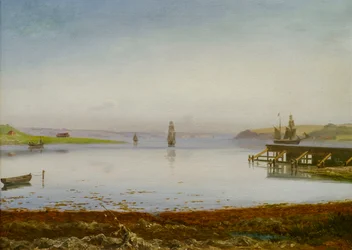 Statki na zatoce, prawdopodobnie fiord Horsens, ok. 1850 r. (olej na płótnie)