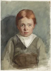 Portret chłopca z rudymi włosami, od przodu